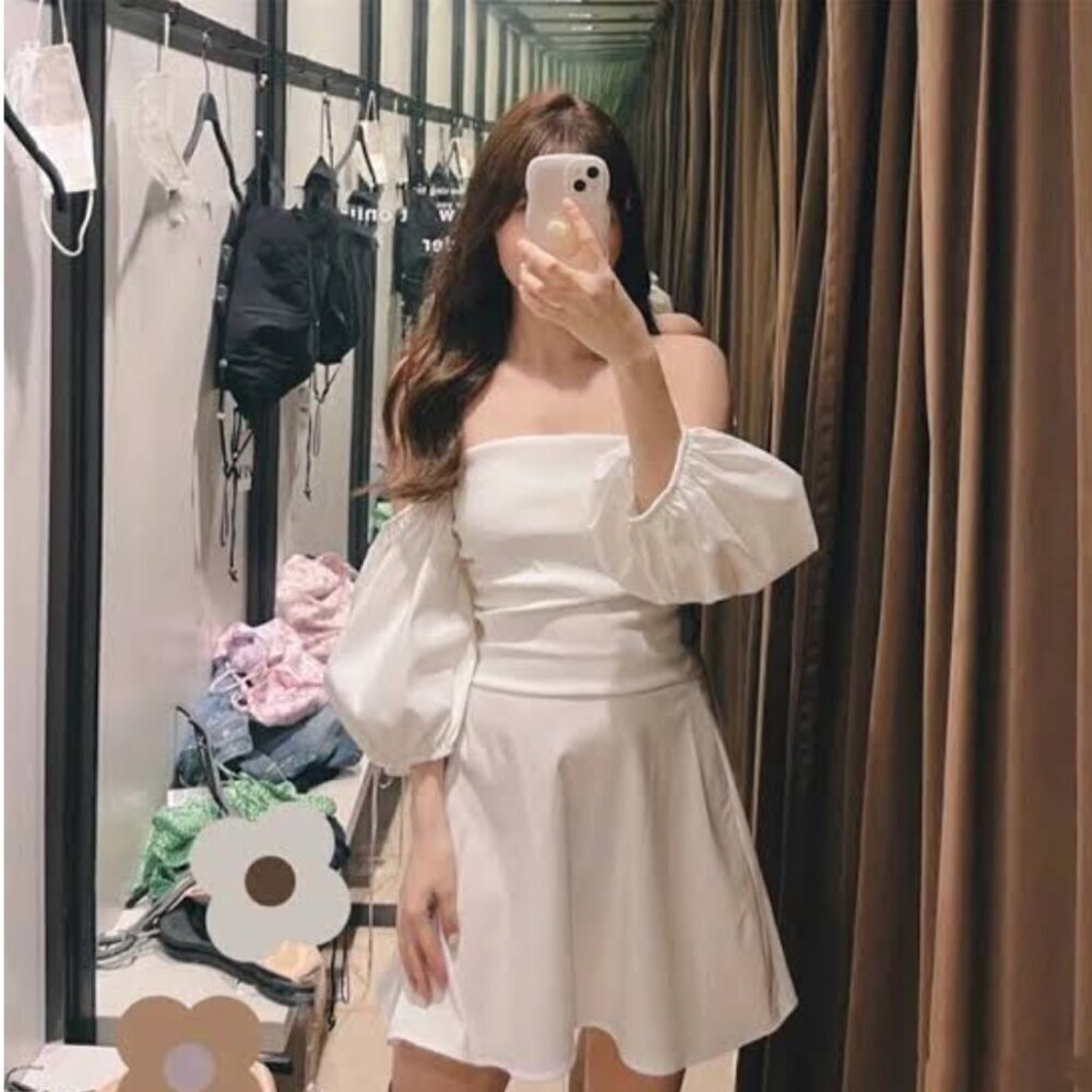 ZARA Off-Shoulder White Dress with Puff Sleeves Size Small NEW WITH TAG!